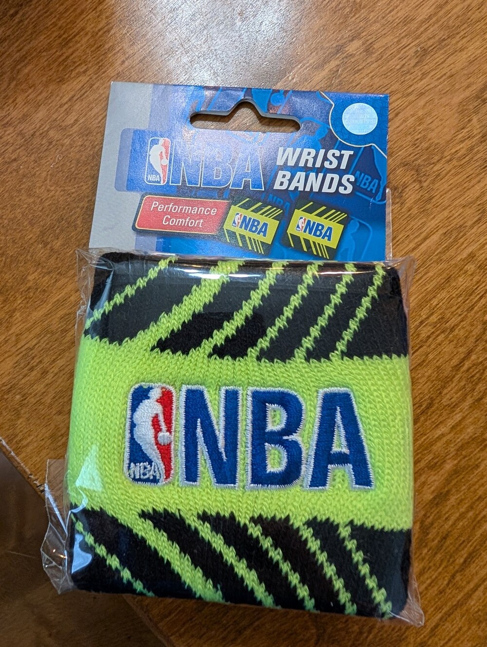 NBA Kids Neon Green & Black Wristband with Blue Embroidered Logo